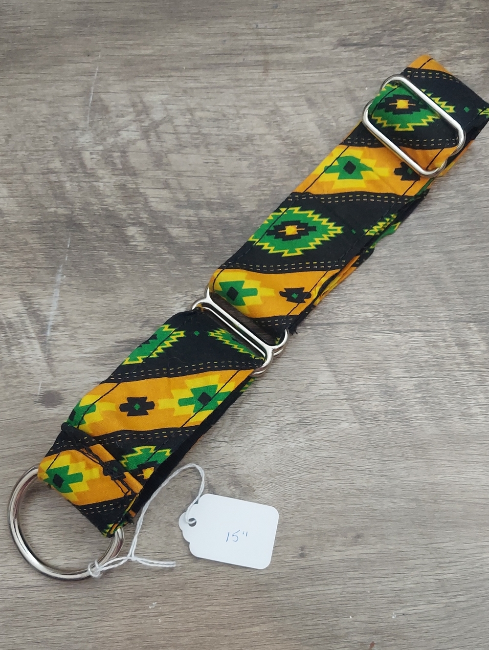 Custom Martingale Dog Collar 1.5" Southwestern Tribal Gold Green Greyhound 15"
